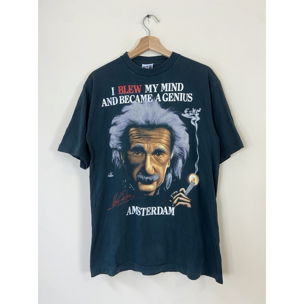 Vintage 90's Albert Einstein Weed Smoke Amsterdam Single Stitch Tee Shirt Large